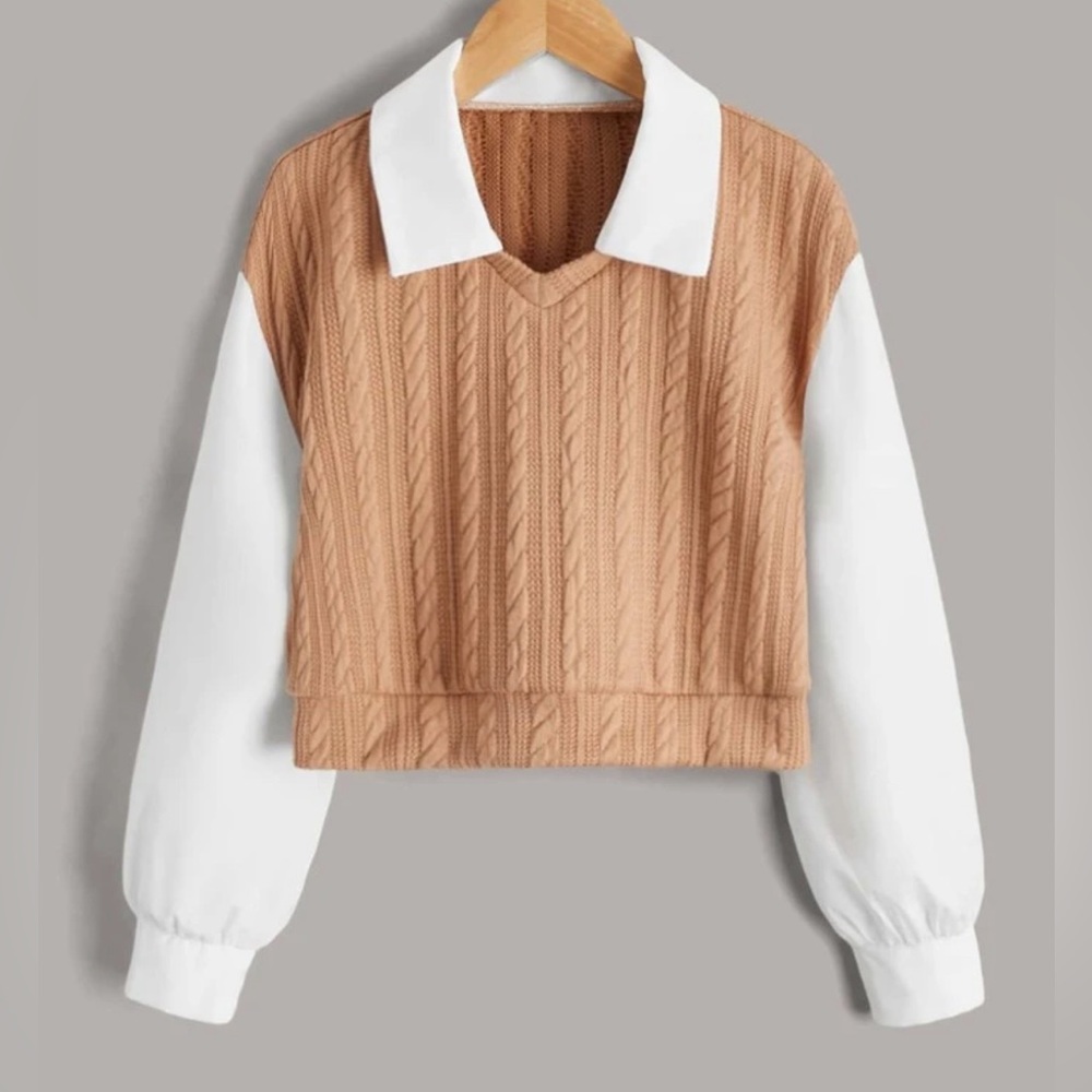 SHEIN Contrast Collar Cable Knit 2 in 1 Blouse Size Small.
